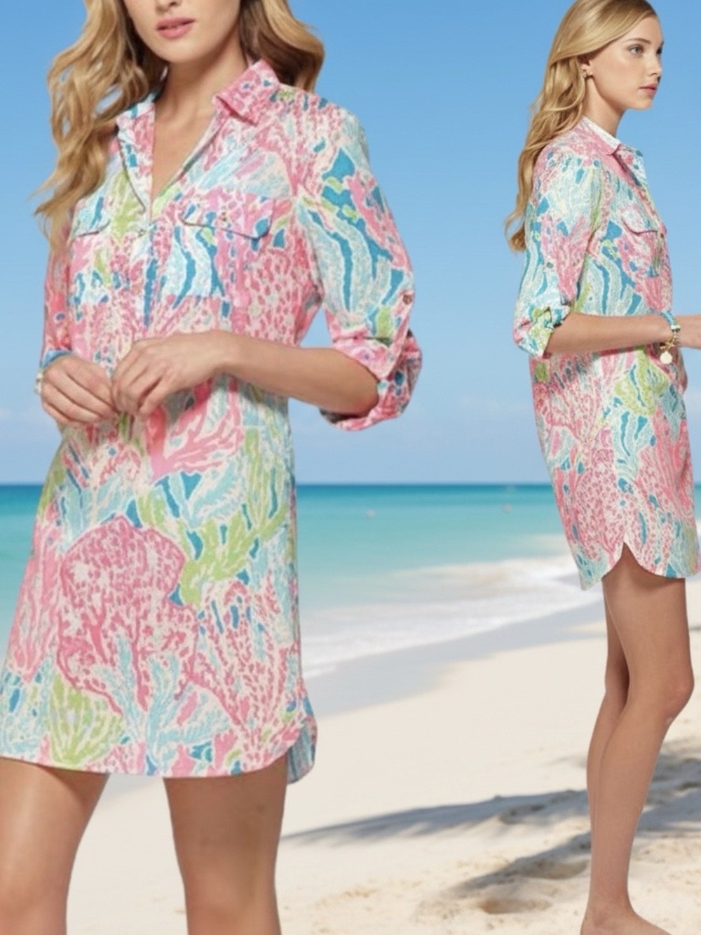 Lilly Pulitzer Jellies Be Jammin Captiva Tunic / Swim cover Adjustable Sleeves M